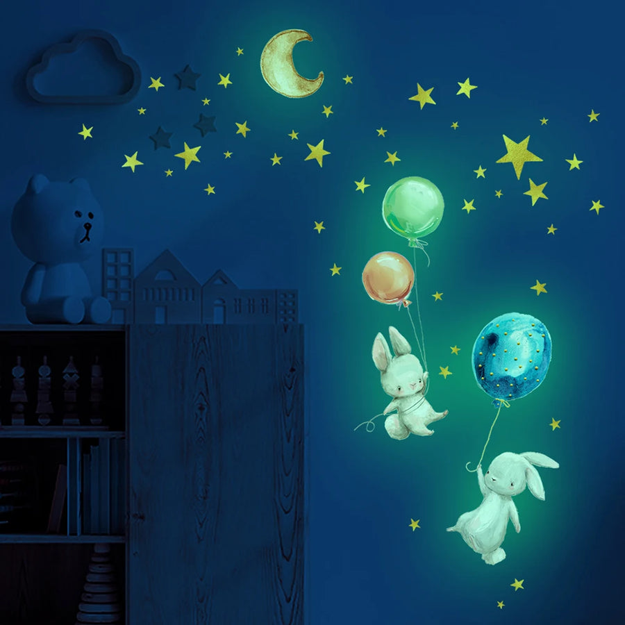 Glow In The Dark Bunny Balloon Luminous Wall Stickers