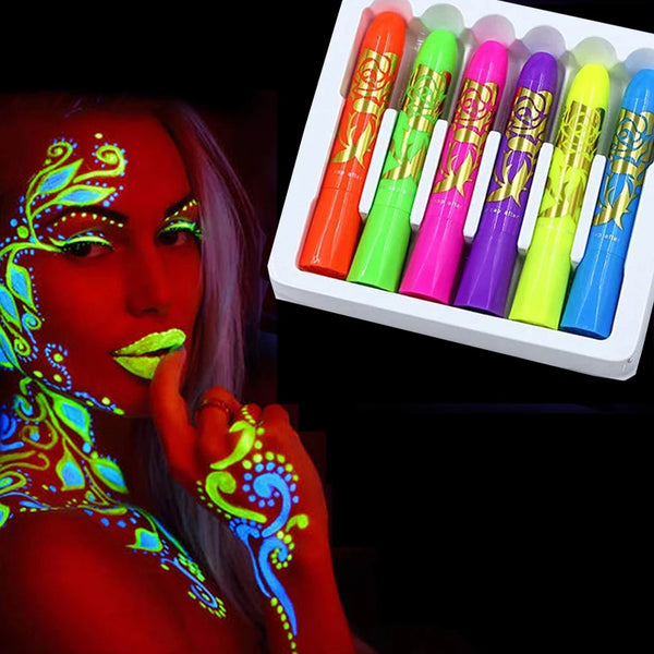 6pcs Glow Pop In Dark Face Black Light Paint