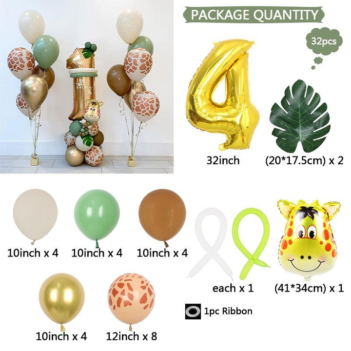 32 Inch Jungle Animal Number Balloons - Set