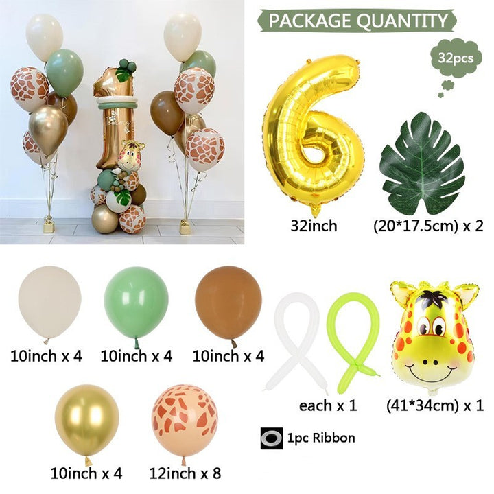 32 Inch Jungle Animal Number Balloons - Set