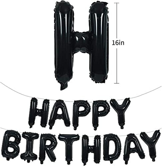 Happy Birthday Banner Balloons, 16 Inch Mylar Foil Letters Balloons Banner Reusable Ecofriendly Material for Birthday Decorations and Party Supplies (Black)